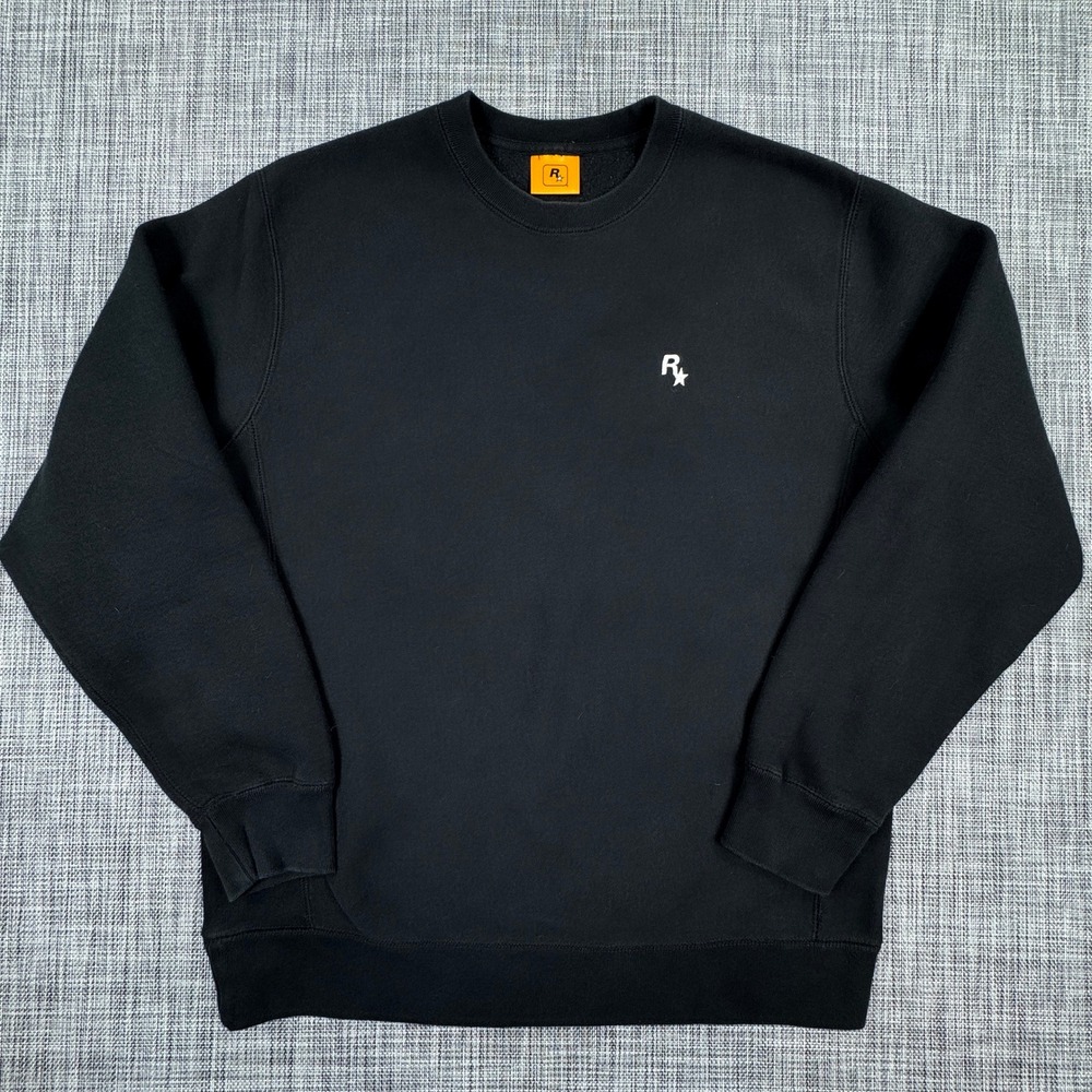 Rockstar Games Men's Sweatshirt Crewneck Logo Video Game Promo Black Size Large